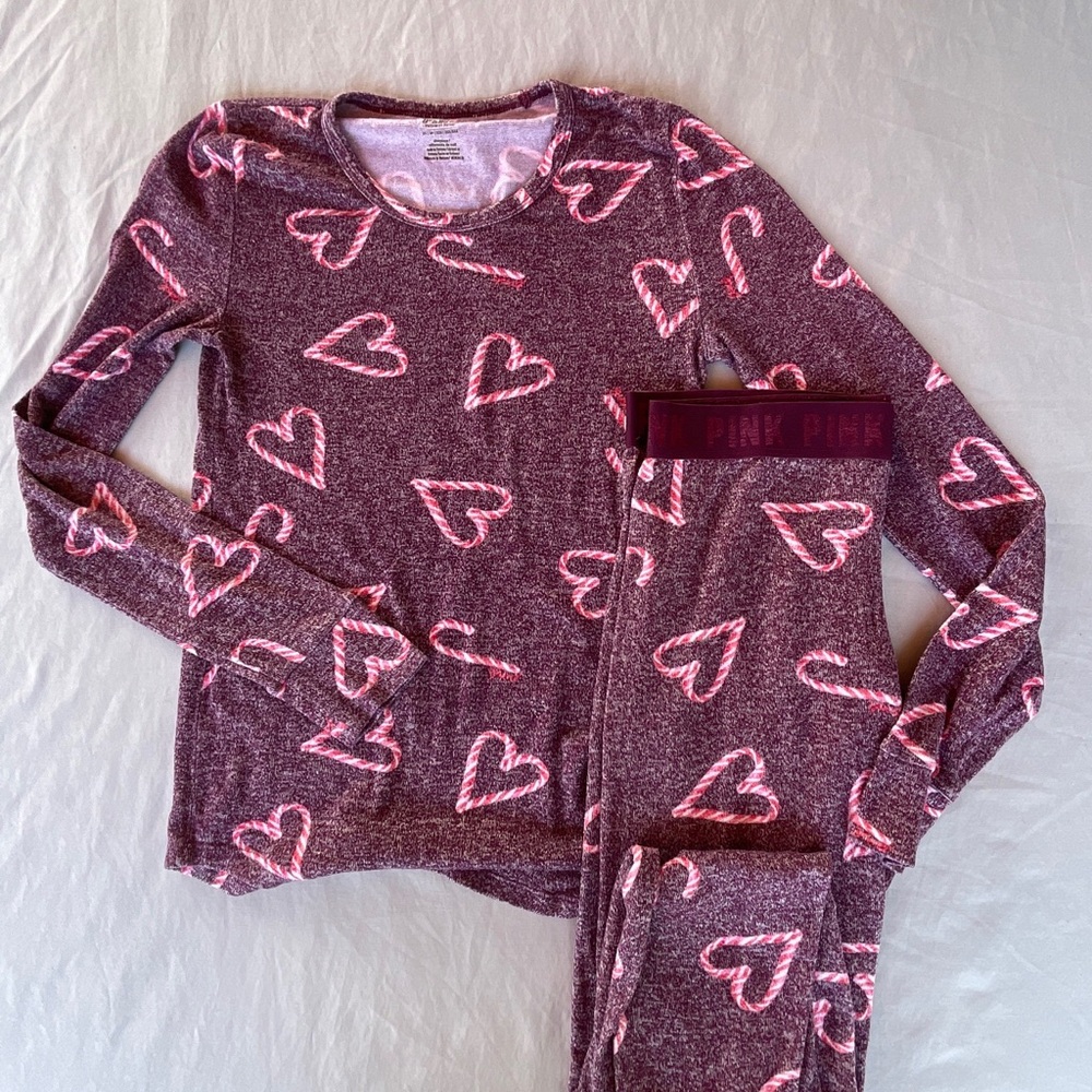 PINK Victoria's Secret Candy Cane Heart Pajama Set Size XS